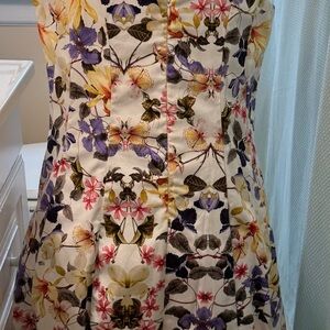 Studio Elegant White pink, purple, yellow floral design fitted dress